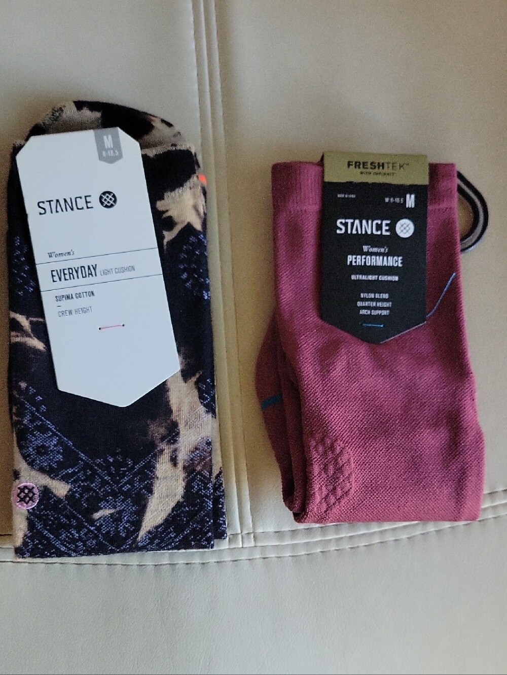 Stance Women's Crew Socks - Black Pattern & Burgundy